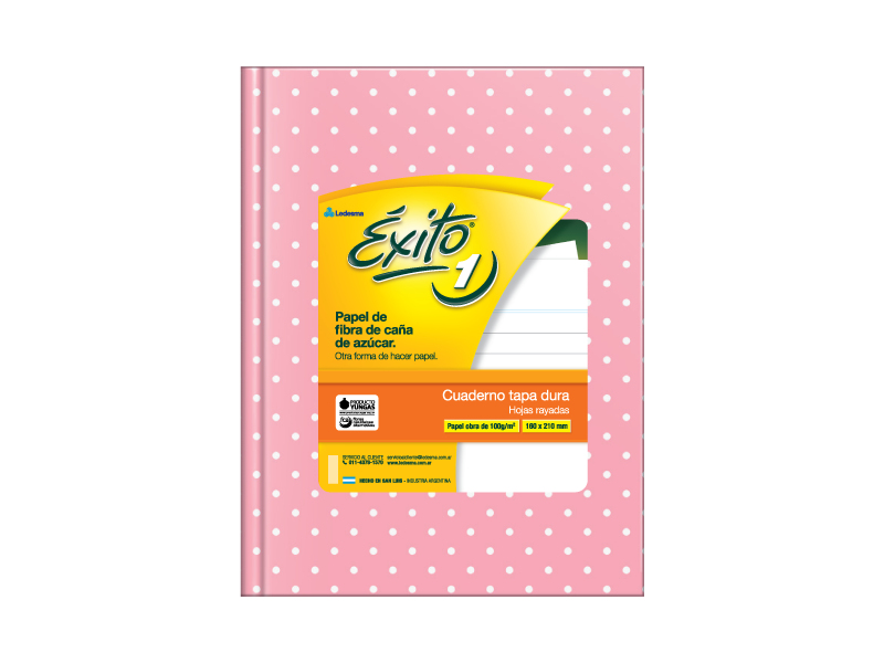 CUADERNO T/D 48 HS EXITO ECOL LUNARES ROSA RAYADO 101029