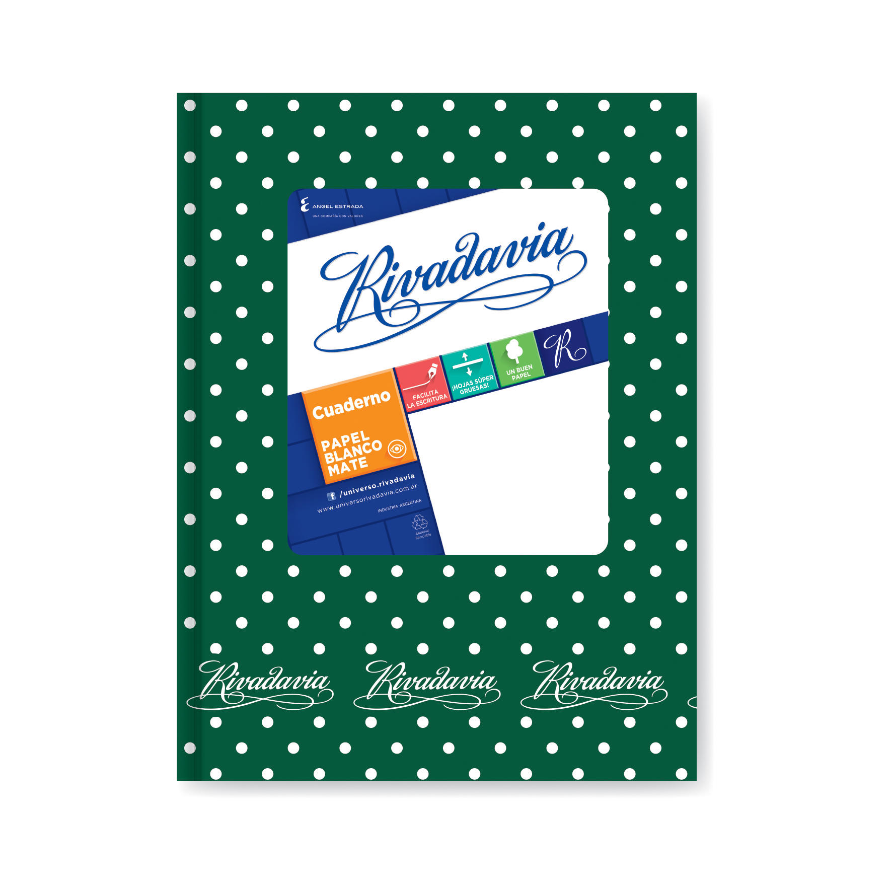 CUADERNO T/D 50 HS RIVADAVIA LUNARES VERDE RAYADO 367020