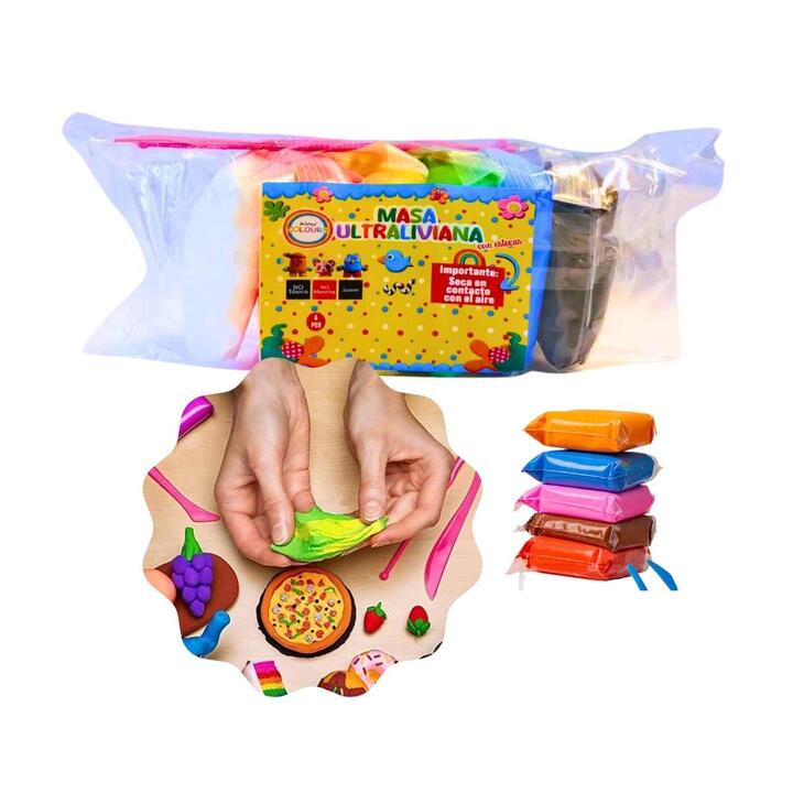 MASA ULTRALIVIANA PAQUETE X 6 COLORES C/ESTECA PLASTICA-27953